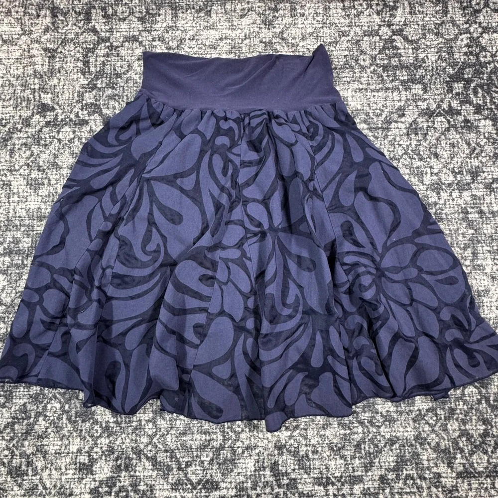 J.Crew Navy Blue Burnout Floral Skirt Wide Waistband Flared Mini Small‎